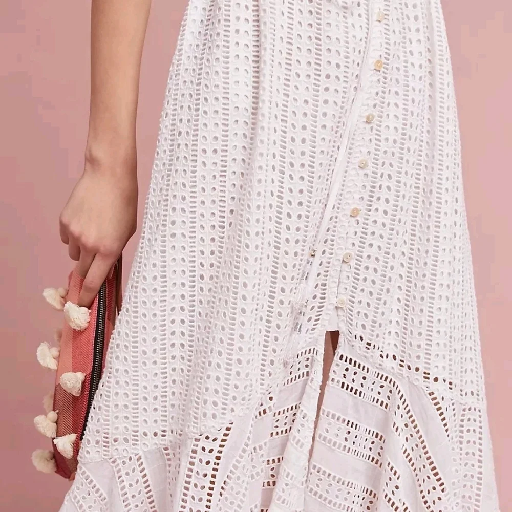 FARM Rio White Eyelet Midi Dress with Ruffle Hem - Picture 2 of 9